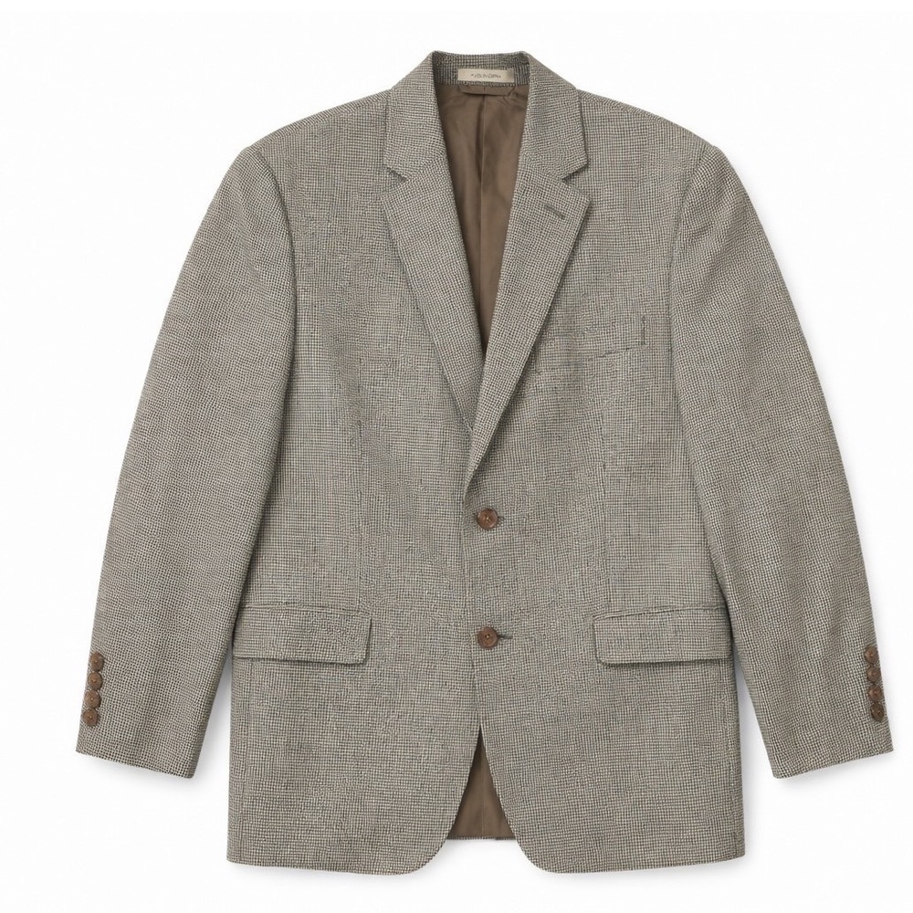 Lauren Ralph Lauren Mens 44R Silk Wool‎ Houndstooth Blazer Sport Coat Tan Brown